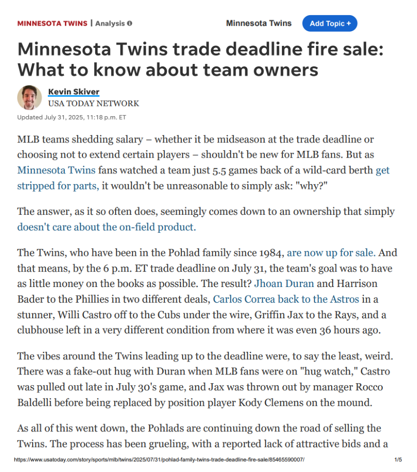 Minnesota Twins letter 3