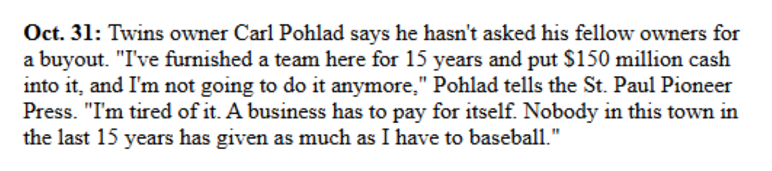 Minnesota Twins letter 8